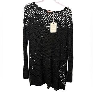 Show Me Your MuMu Black Open-Knit Off-the-Shoulder Sweater